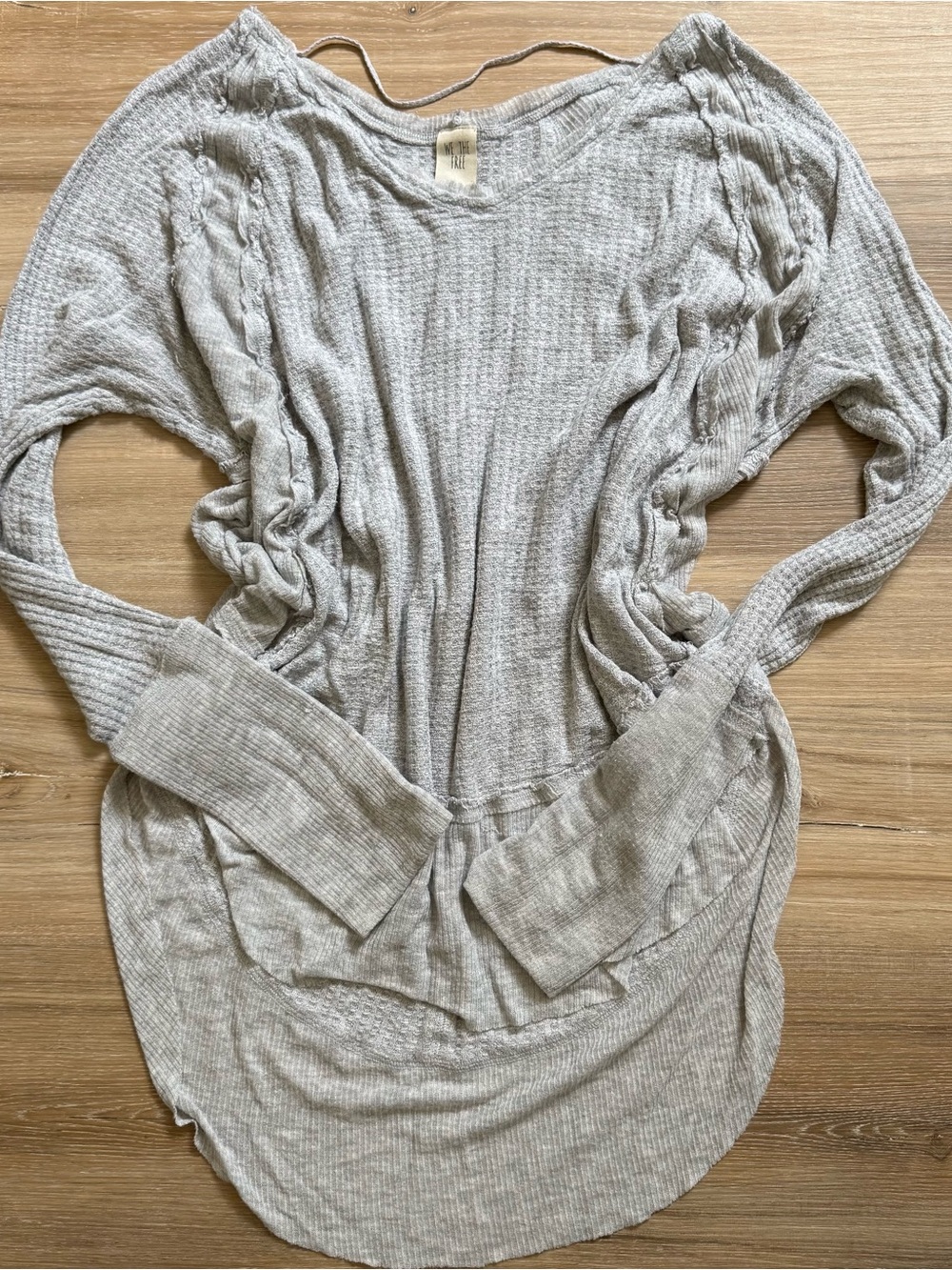 We The Free Free People Light Grey Waffle Knit Thermal Long Sleeve Size M